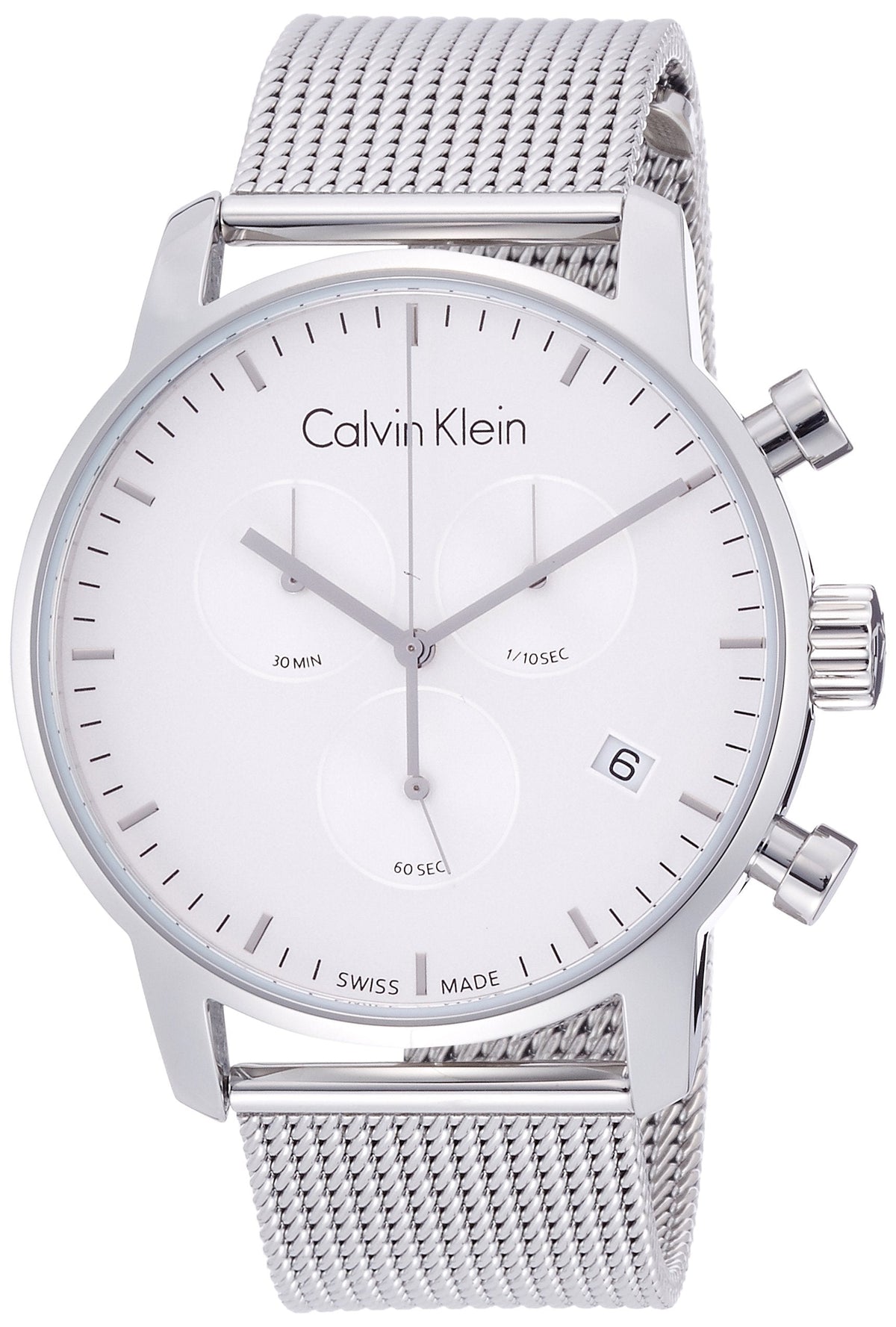 Shop Authentic Calvin Klein City Chronograph White Dial Silver Mesh Bracelet Watch for Men - K2G27126 - Luxxuri