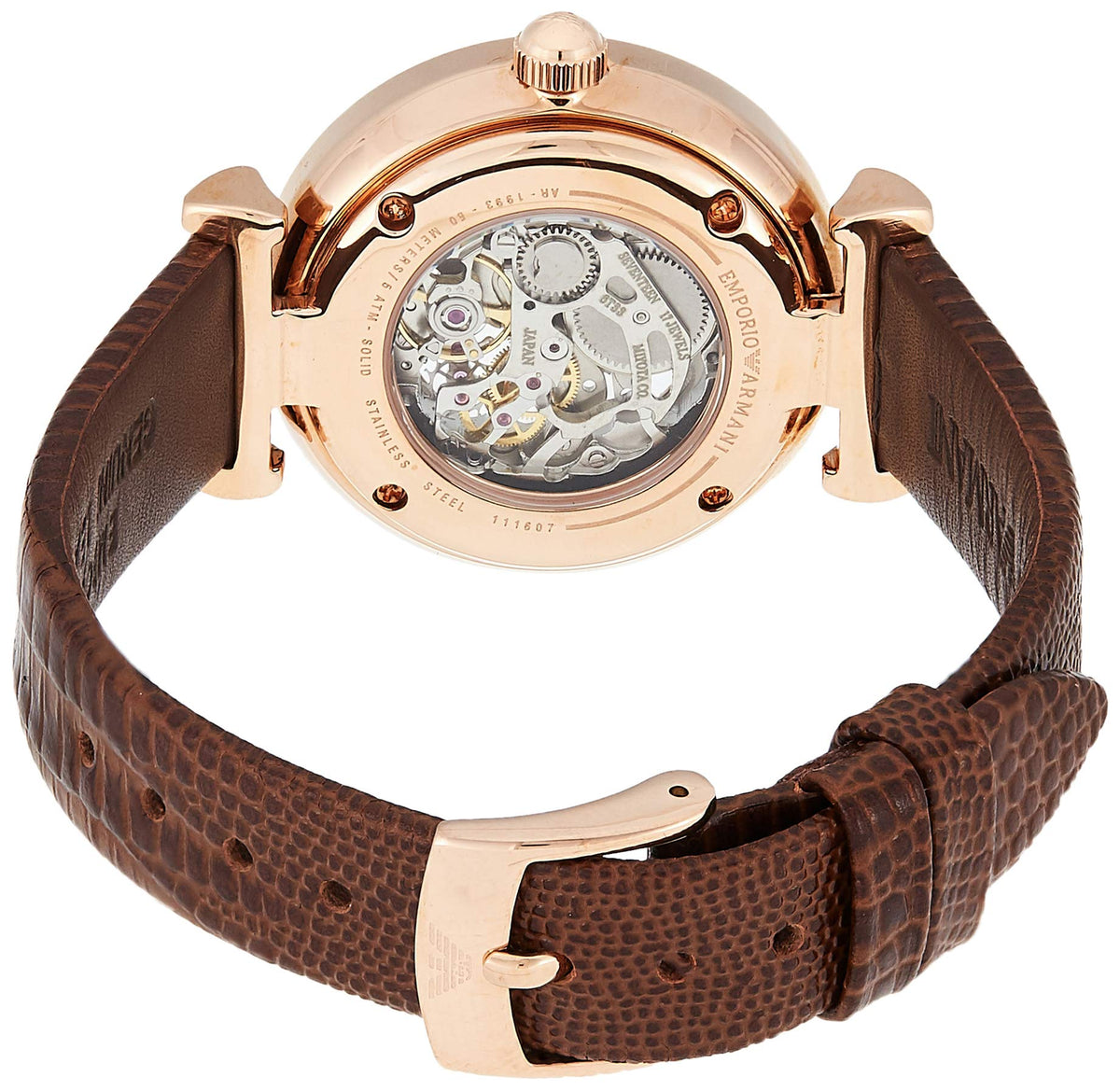 Shop Authentic Emporio Armani Meccanico Skeleton Mother of Pearl Dial Brown Leather Strap Watch For Women - AR1993 - Luxxuri