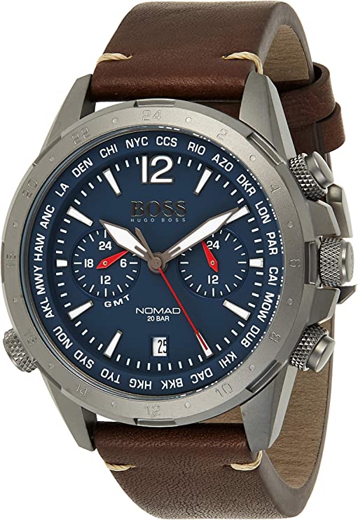 Shop Authentic Hugo Boss Nomad Blue Dial Brown Leather Strap Watch for Men - 1513773 - Luxxuri