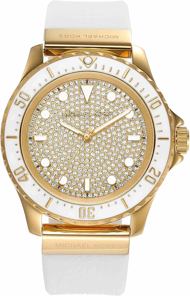 Shop Authentic Michael Kors Everest Analog Gold Dial White Silicone Strap Watch For Women - MK7357 - Luxxuri
