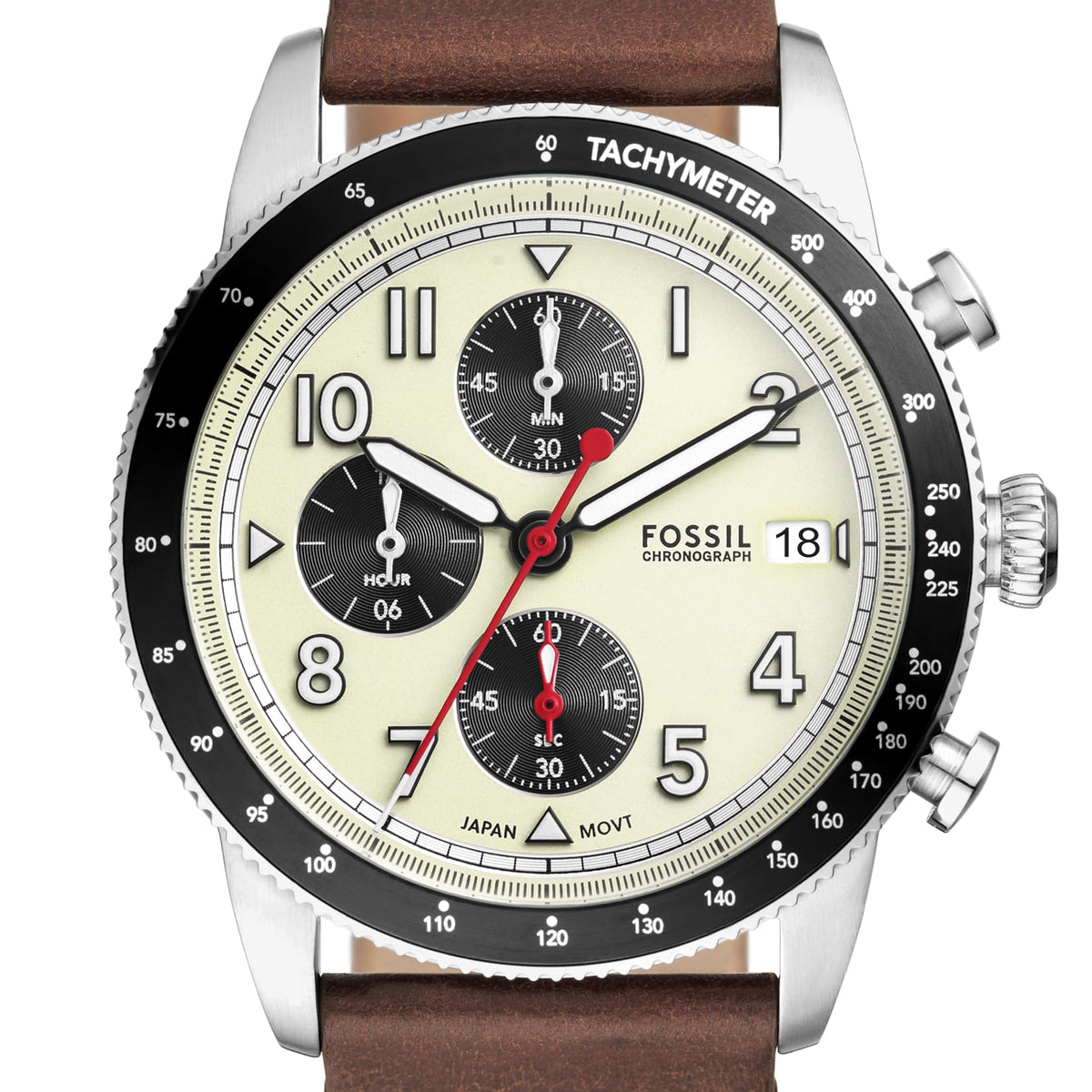 Shop Authentic Fossil Sport Tourer Chronograph White Dial Brown Leather Strap Watch for Men - FS6042 - Luxxuri