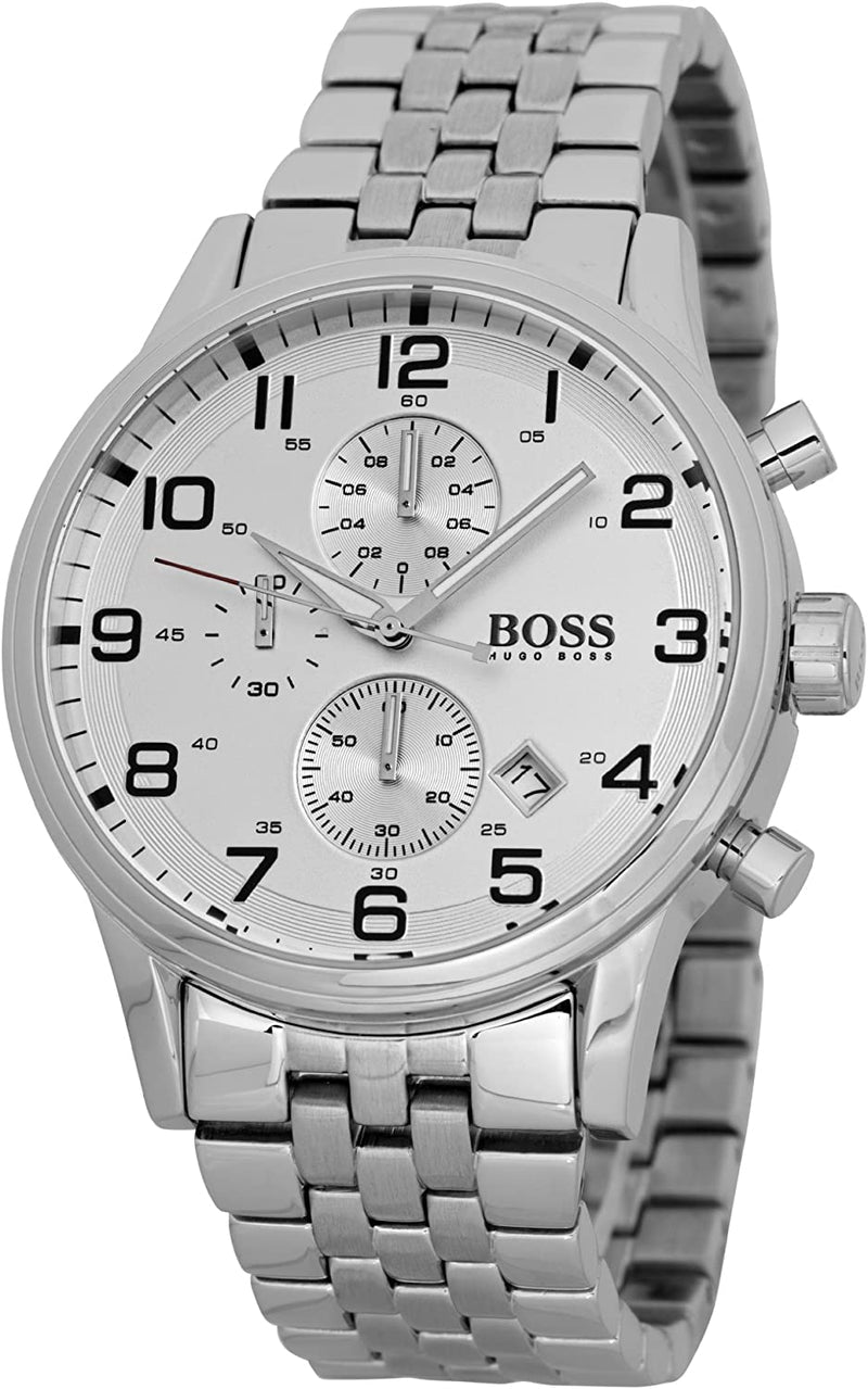 Shop Authentic Hugo Boss Aeroliner Chronograph White Dial Silver Steel Strap Watch For Men - 1512445 - Luxxuri