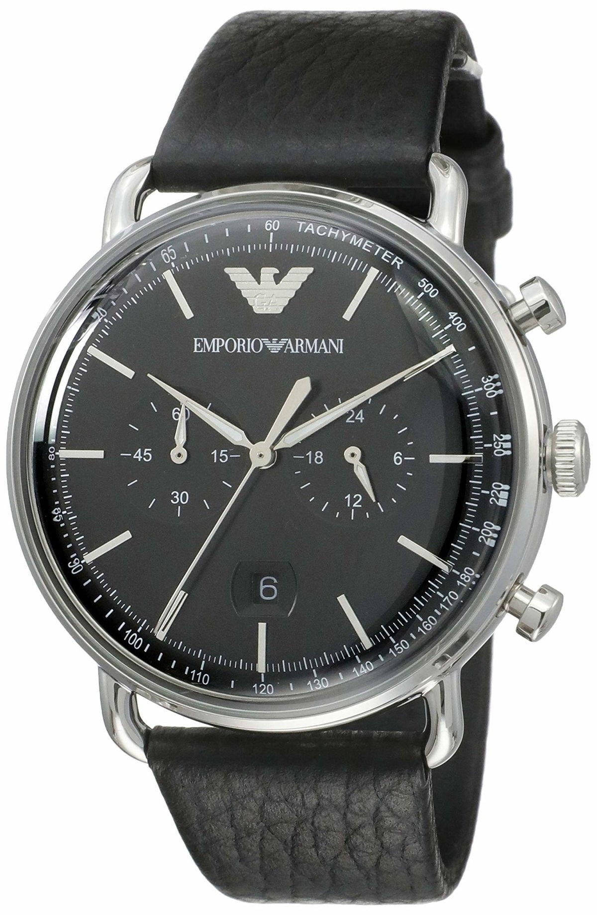 Shop Authentic Emporio Armani Aviator Chronograph Black Dial Black Leather Strap Watch For Men - AR11143 - Luxxuri