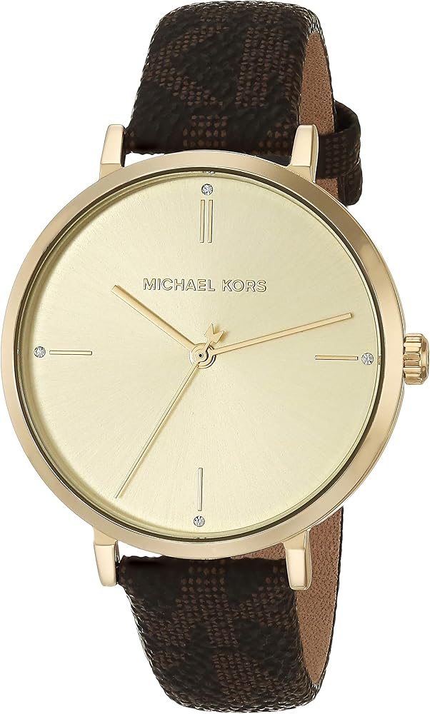 Shop Authentic Michael Kors Jayne Three Hand Gold Dial Brown Leather Strap Watch For Women - MK7129 - Luxxuri
