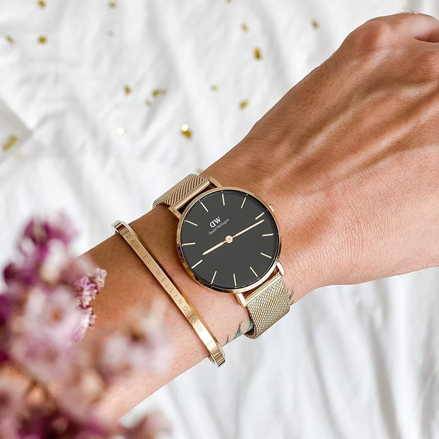 Shop Authentic Daniel Wellington Petite Evergold Black Dial Gold Mesh Strap Watch For Women - DW00100345 - Luxxuri