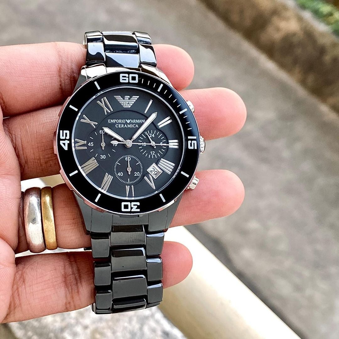 Shop Authentic Emporio Armani Black Ceramic Chronograph Black Dial Watch For Men - AR1421 - Luxxuri