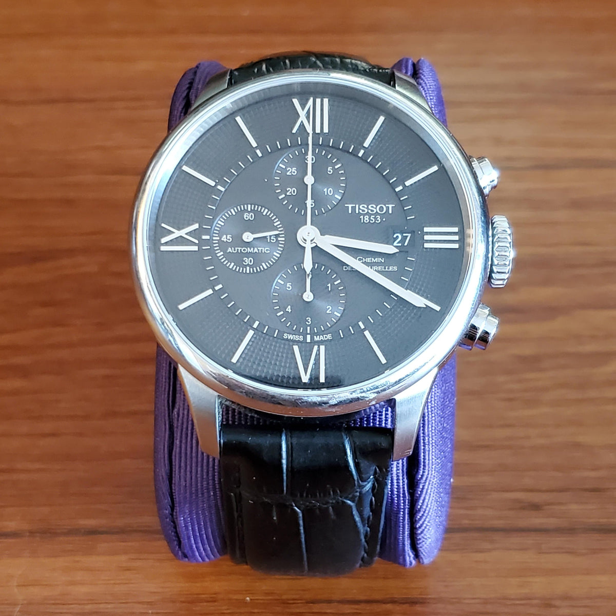 Shop Authentic Tissot T Classic Chemin Des Tourelles Chronograph Black Dial Black Leather Strap Watch For Men - T099.427.16.058.00 - Luxxuri