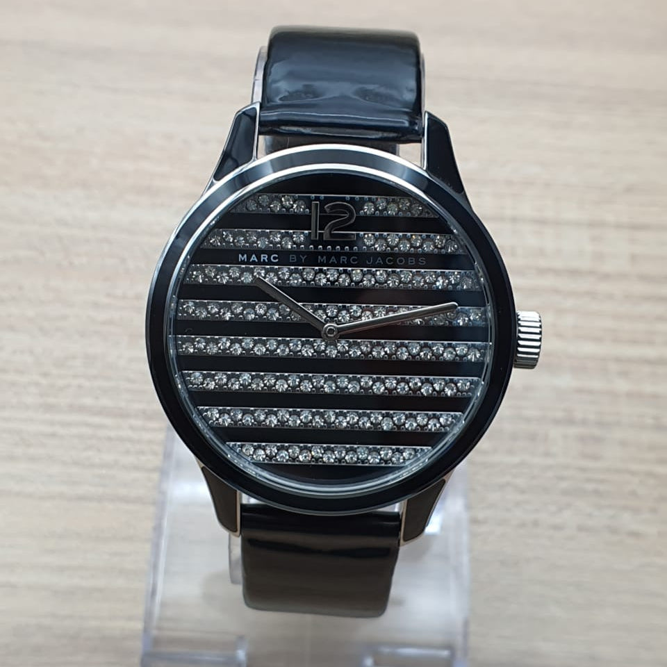 Shop Authentic Marc Jacobs Lidia Stripe Glitz Black Dial Black Leather Strap Watch for Women - MBM1166 - Luxxuri