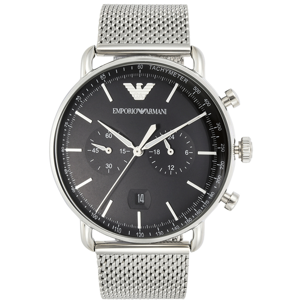Shop Authentic Emporio Armani Chronograph Black Dial Silver Mesh Bracelet Watch For Men - AR11104 - Luxxuri