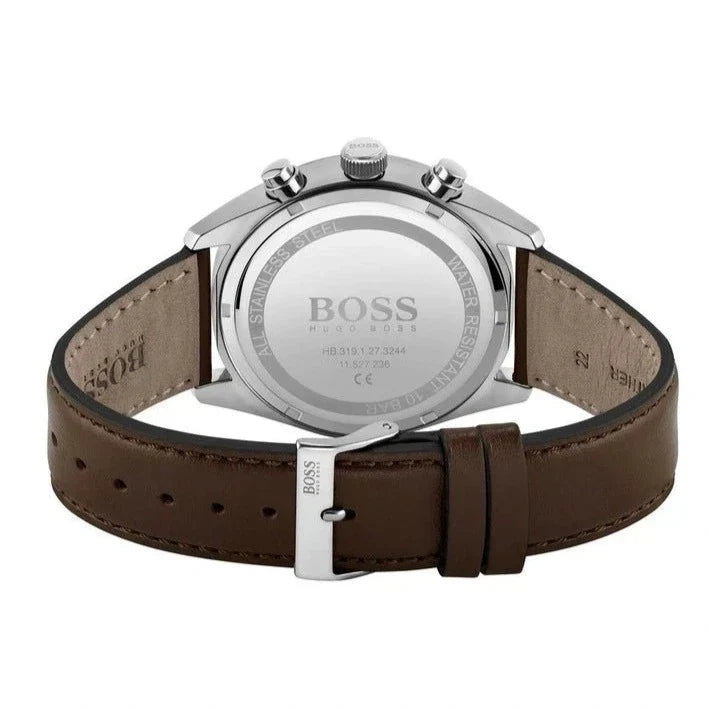 Shop Authentic Hugo Boss Champion Grey Dial Brown Leather Strap Watch for Men - 1513815 - Luxxuri
