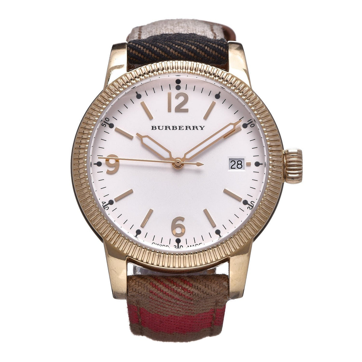 Shop Authentic Burberry Utilitarian White Dial Multicolor Leather Strap Watch for Women - BU7853 - Luxxuri
