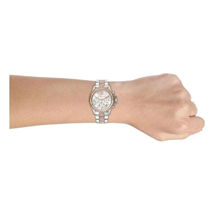 Shop Authentic Michael Kors Everest Chronograph Silver Dial Two Tone Steel Strap Watch For Women - MK6975 - Luxxuri