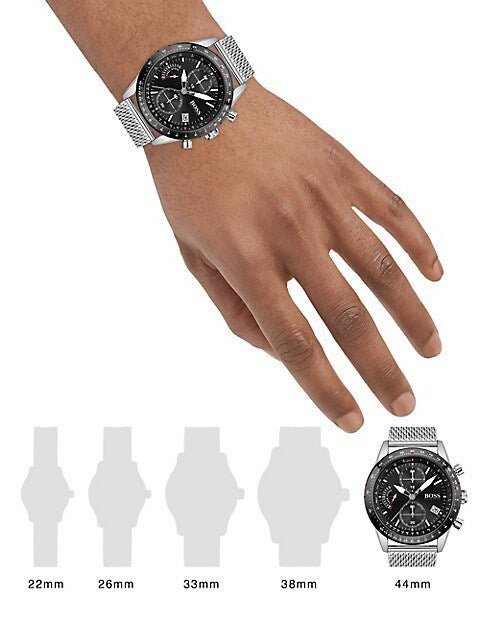 Hugo Boss Pilot Edition Chronograph Black Dial Silver Mesh Bracelet Watch for Men - 1513886