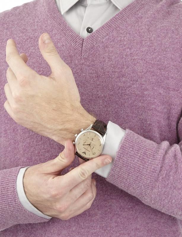 Shop Authentic Emporio Armani Classic Chronograph Cream Dial Brown Leather Strap Watch For Men - AR1878 - Luxxuri