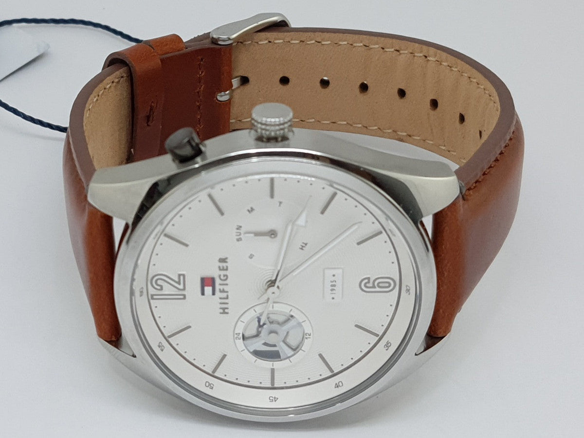 Shop Authentic Tommy Hilfiger Deacon White Dial Brown Leather Strap Watch for Men - 1791550 - Luxxuri