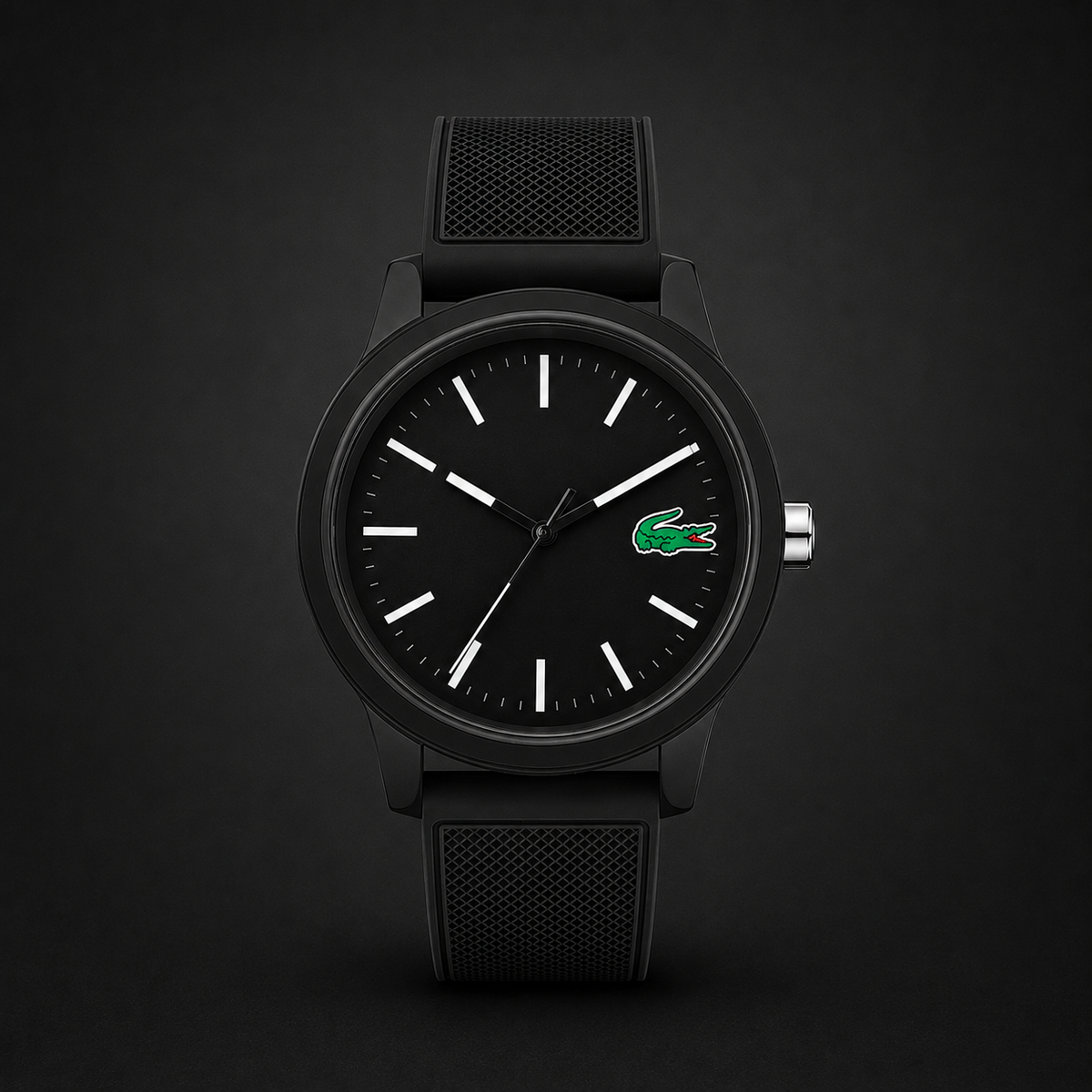 Lacoste 12.12 Black Dial Black Silicon Strap Watch for Men - 2010986