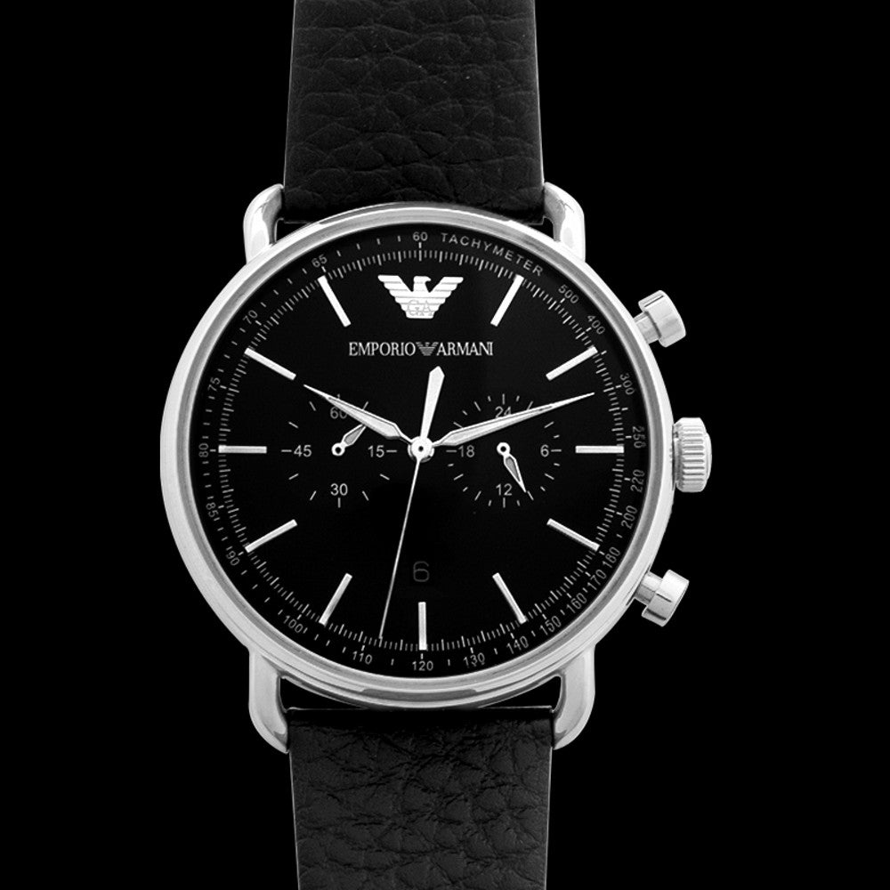 Shop Authentic Emporio Armani Aviator Chronograph Black Dial Black Leather Strap Watch For Men - AR11143 - Luxxuri