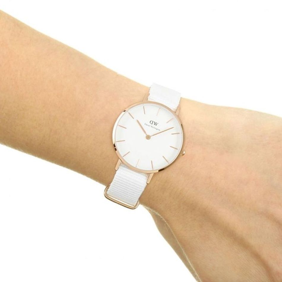 Shop Authentic Daniel Wellington Classic Petite Dover White Dial White Nylon Strap Watch For Women - DW00100311 - Luxxuri