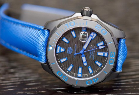 Shop Authentic Tag Heuer Aquaracer Calibre 5 Automatic Titanium Blue Dial Blue Nylon Strap Watch for Gents - WAY208B.FC6382 - Luxxuri