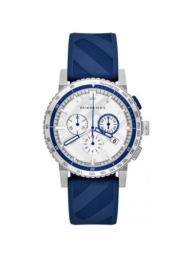 Shop Authentic Burberry City Sport Chronograph White Dial Blue Rubber Strap Watch For Men - BU9808 - Luxxuri