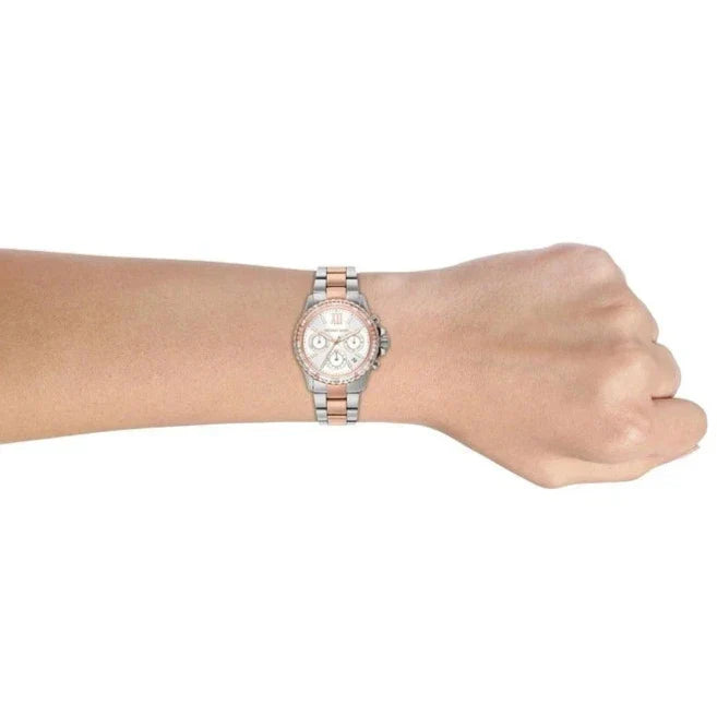 Shop Authentic Michael Kors Everest Chronograph White Dial Two Tone Steel Strap Watch For Women - MK7214 - Luxxuri