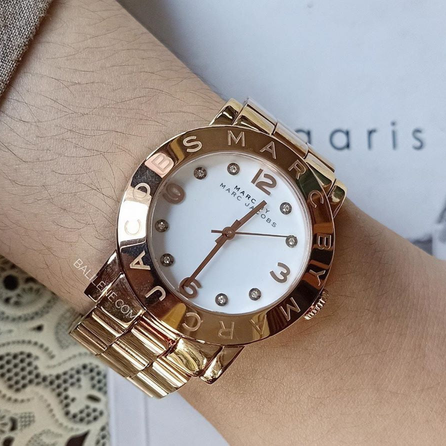 Shop Authentic Marc Jacobs Amy White Dial Rose Gold Steel Strap Watch for Women - MBM3077 - Luxxuri