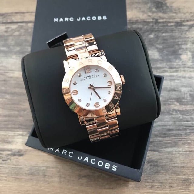 Shop Authentic Marc Jacobs Amy White Dial Rose Gold Steel Strap Watch for Women - MBM3077 - Luxxuri
