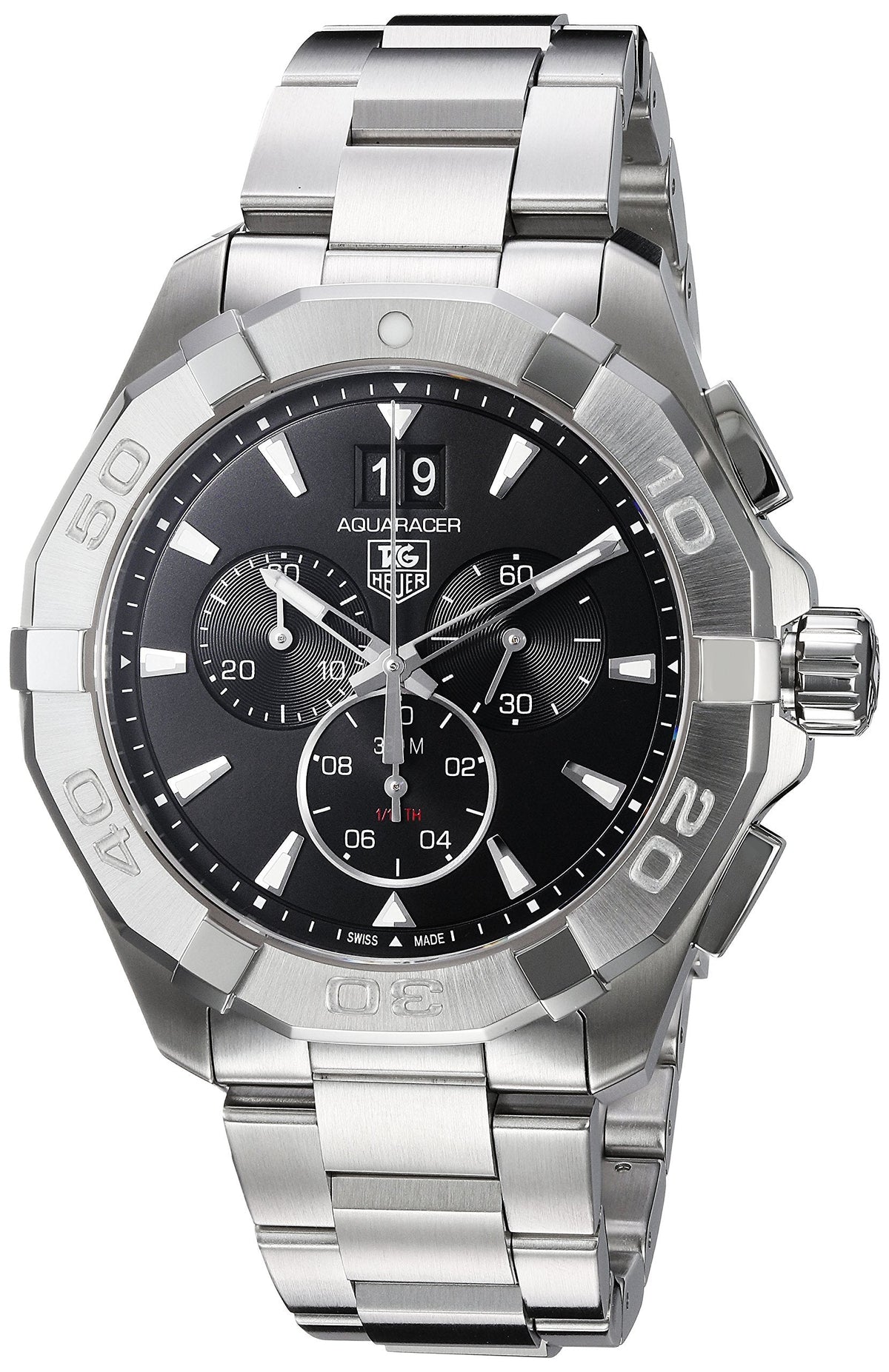 Shop Authentic Tag Heuer Aquaracer Chronograph Black Dial Silver Steel Strap Watch for Men - CAY1110.BA0927 - Luxxuri