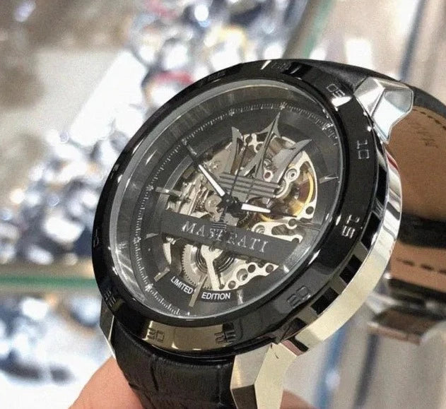 Shop Authentic Maserati Automatic Black Dial Black Leather Strap Watch For Men - R8821119007 - Luxxuri