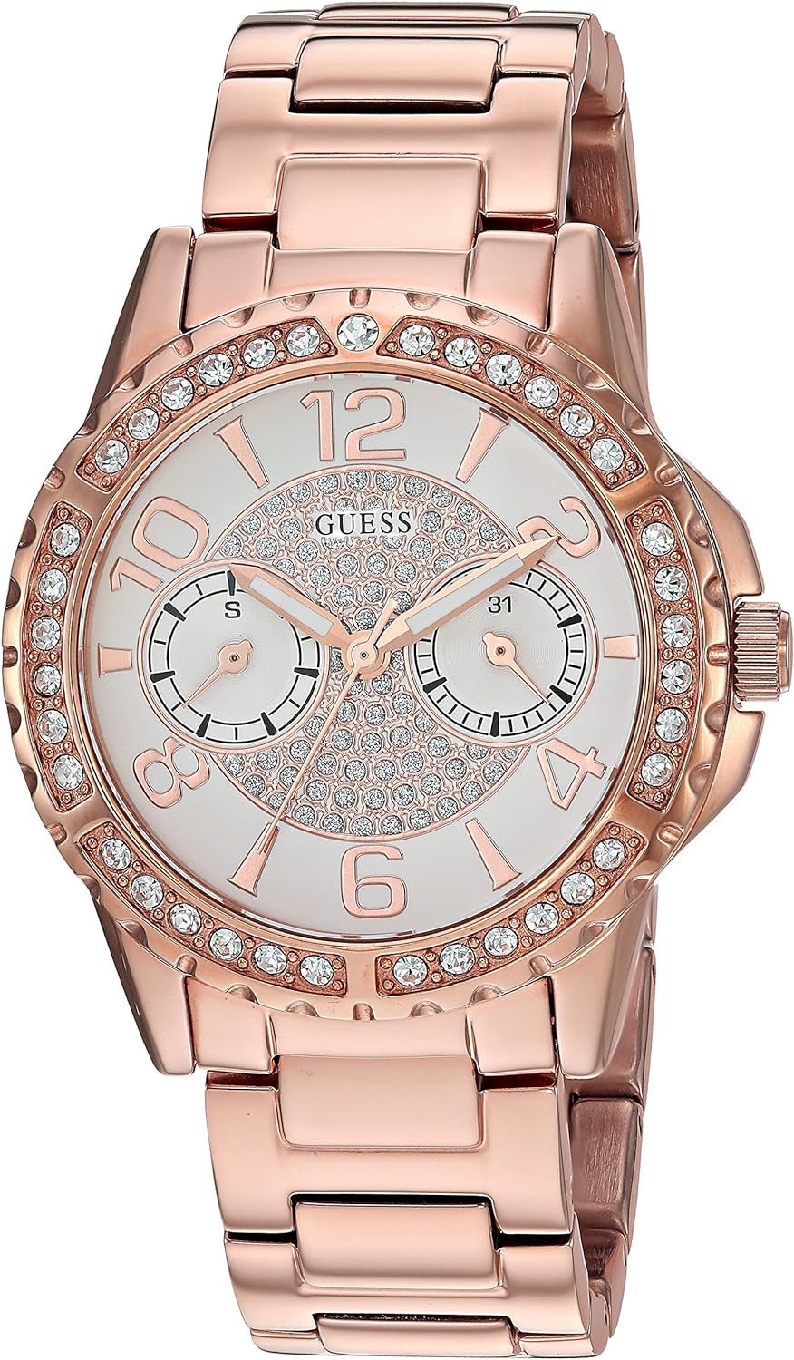 Shop Authentic Guess Sassy Quartz White Dial Rose Gold Steel Strap Watch For Women - W0705L3 - Luxxuri