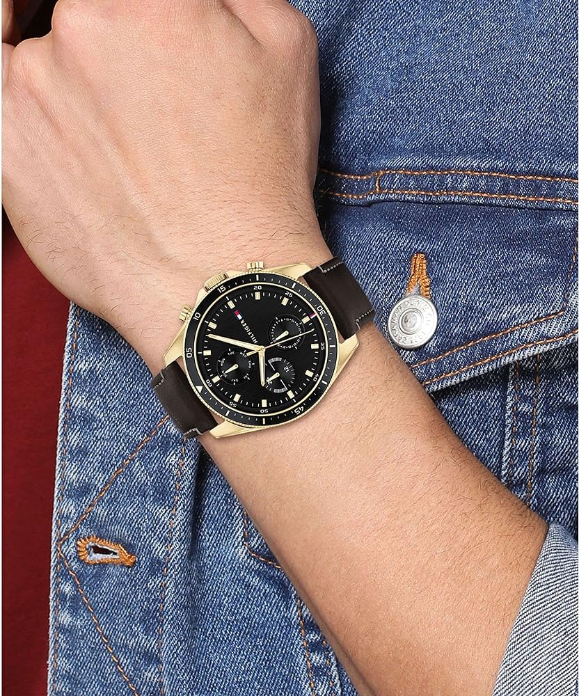 Shop Authentic Tommy Hilfiger Parker Chronograph Black Dial Brown Leather Strap Watch For Men - 1791836 - Luxxuri