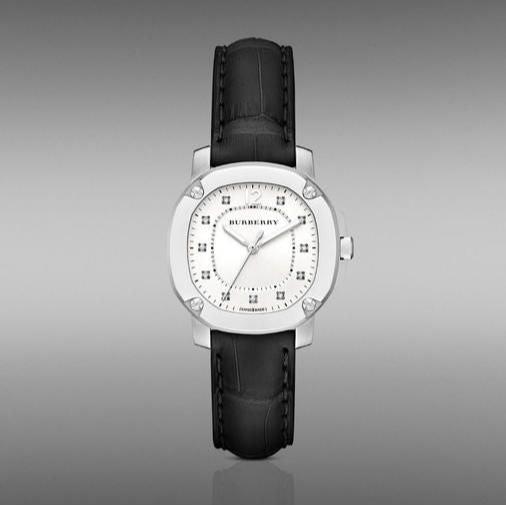 Shop Authentic Burberry The Britain Diamonds White Dial Black Leather Strap Watch for Women - BBY1806 - Luxxuri