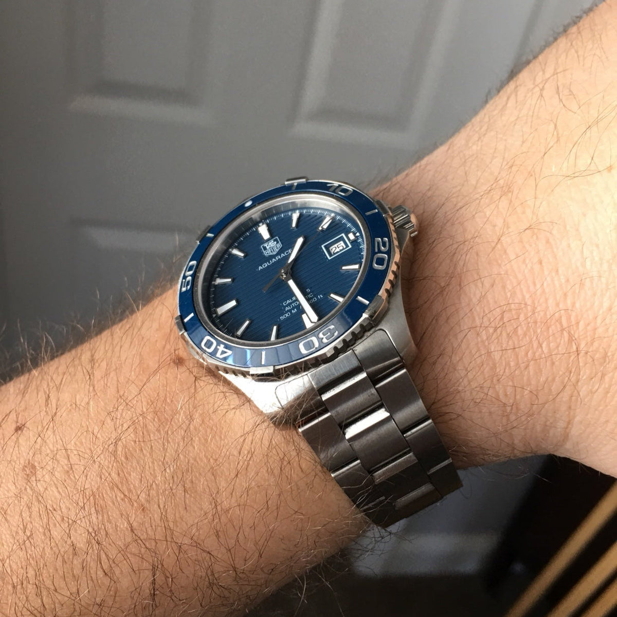 Shop Authentic Tag Heuer Aquaracer Calibre 5 Automatic Blue Dial Silver Steel Strap Watch for Men - WAK2111.BA0830 - Luxxuri