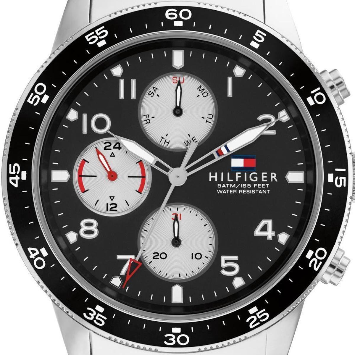 Shop Authentic Tommy Hilfiger Jimmy Multifunction Black Dial Silver Steel Strap Watch For Men - 1791950 - Luxxuri