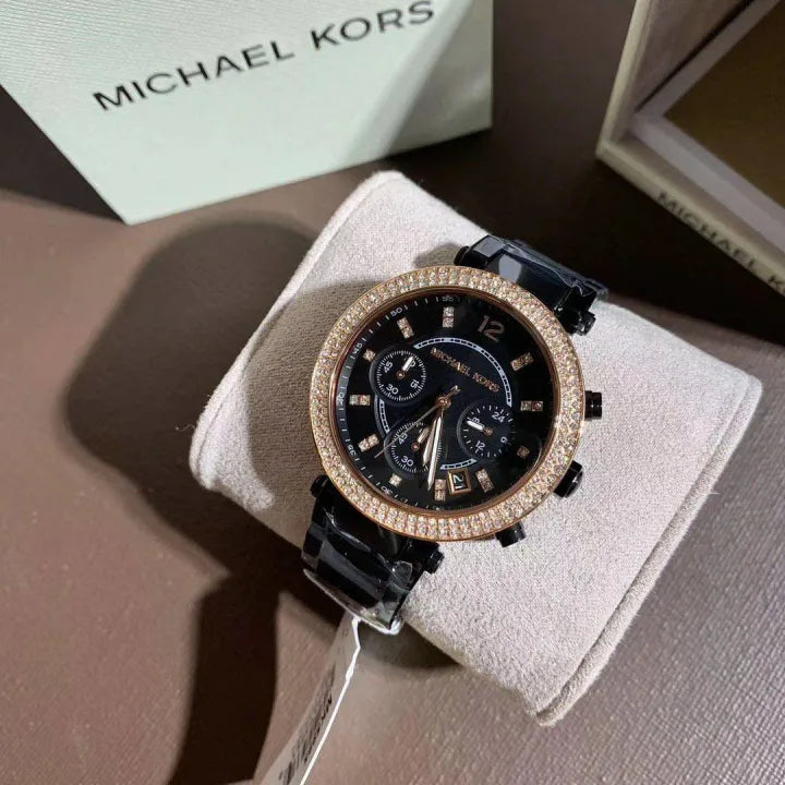 Shop Authentic Michael Kors Parker Diamonds Black Dial Black Steel Strap Watch for Women - MK5885 - Luxxuri