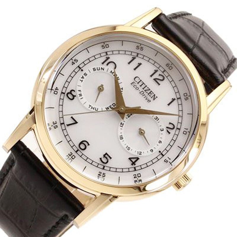 Shop Authentic Citizen Watch Eco Drive Day & Date White Dial Black Leather Strap Watch For Men - AO9003-16A - Luxxuri