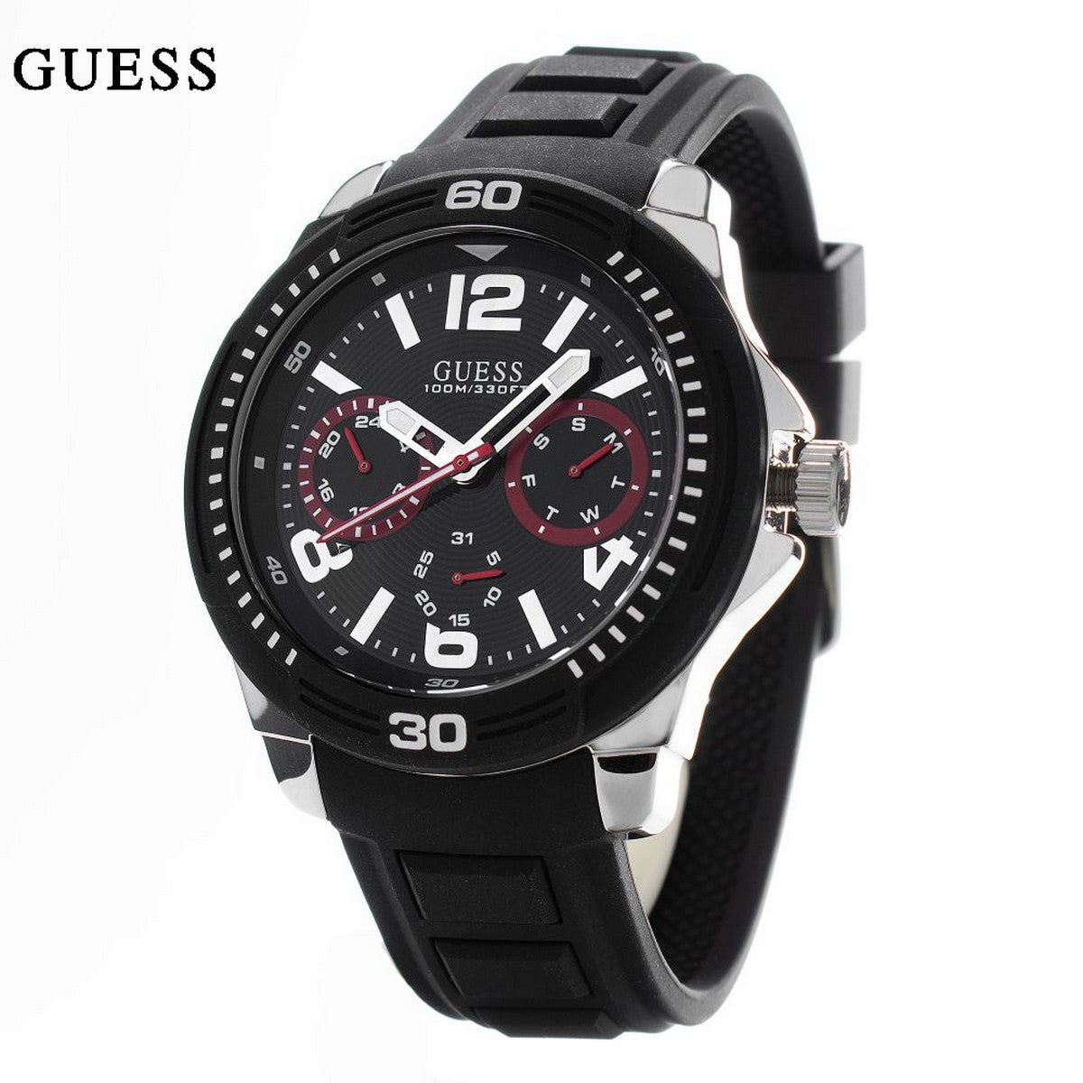 Shop Authentic Guess Tread Black Dial Black Rubber Strap Watch for Men - W0967G1 - Luxxuri
