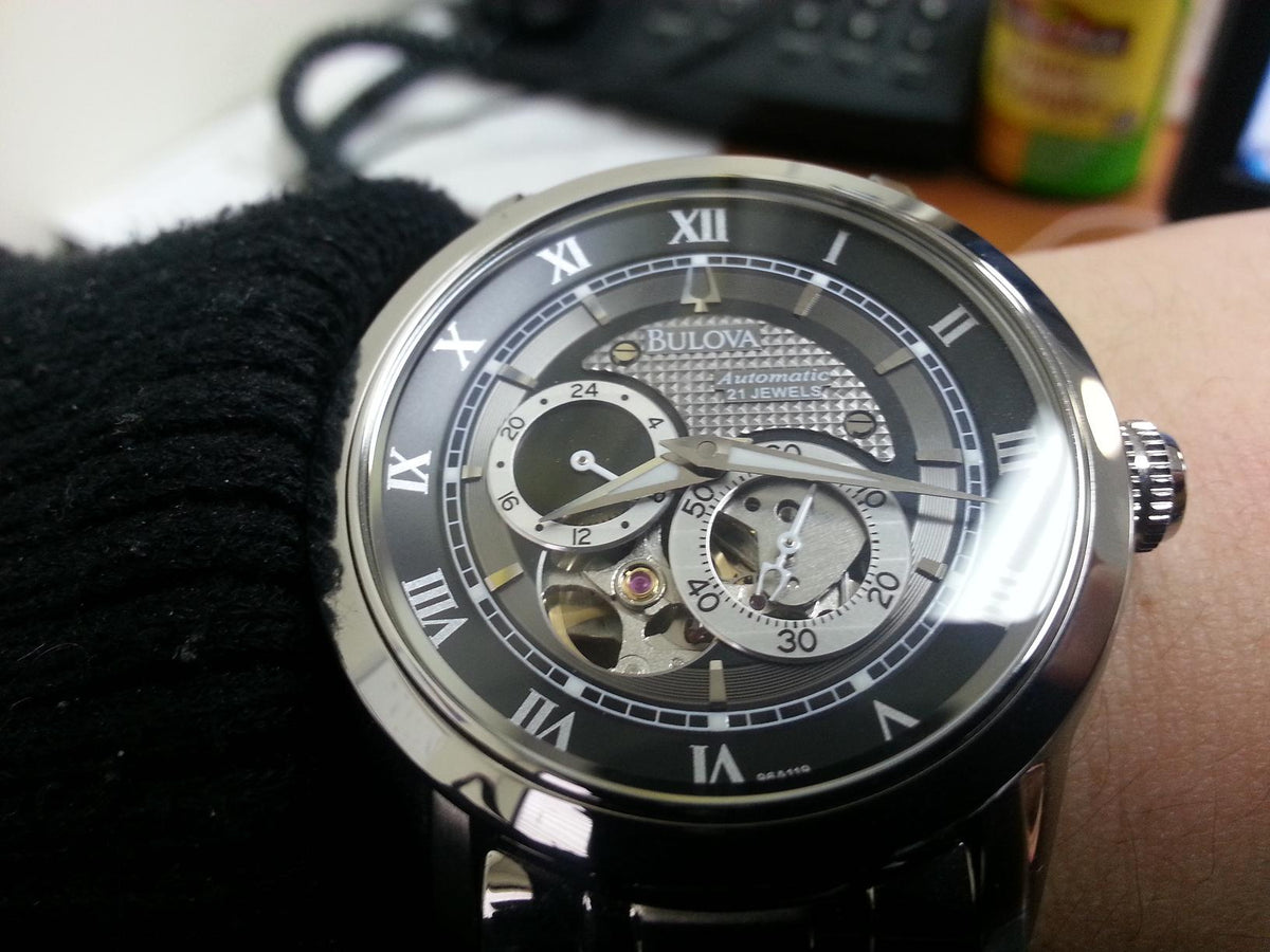 Shop Authentic Bulova BVA Dual Aperture Black Dial Silver Steel Strap Watch for Men - 96A119 - Luxxuri