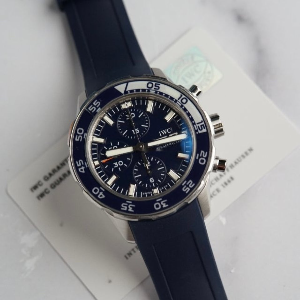 Shop Authentic IWC Aquatimer Chronograph Blue Dial Blue Rubber Strap Watch for Men - IW376711 - Luxxuri