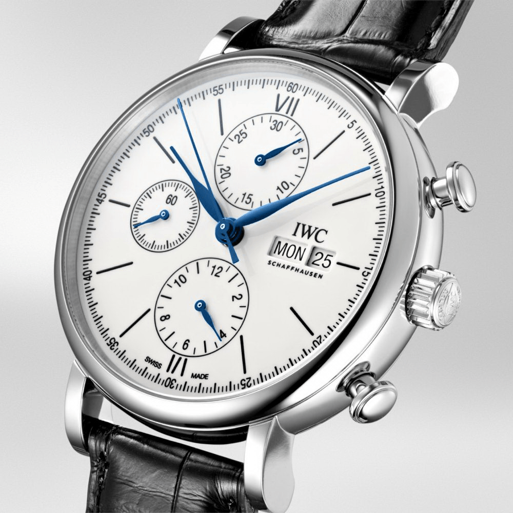 Shop Authentic IWC Portofino Chronograph White Dial Black Leather Strap Watch for Men - IW391024 - Luxxuri