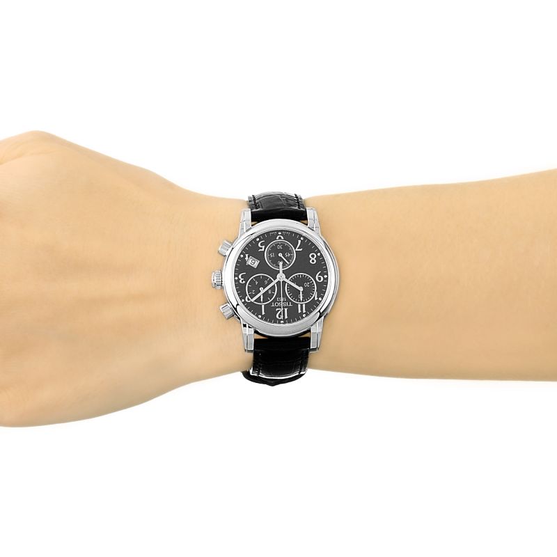 Shop Authentic Tissot Dressport Chronograph Black Dial Black Leather Strap Watch for Women - T050.217.17.057.00 - Luxxuri