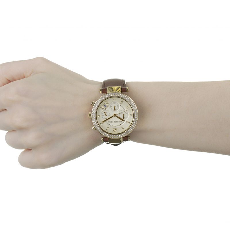 Shop Authentic Michael Kors Parker Champagne Dial Brown Leather Strap Watch for Women - MK2249 - Luxxuri