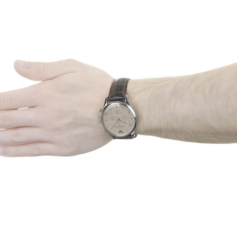 Shop Authentic Emporio Armani Classic Chronograph Cream Dial Brown Leather Strap Watch For Men - AR1878 - Luxxuri