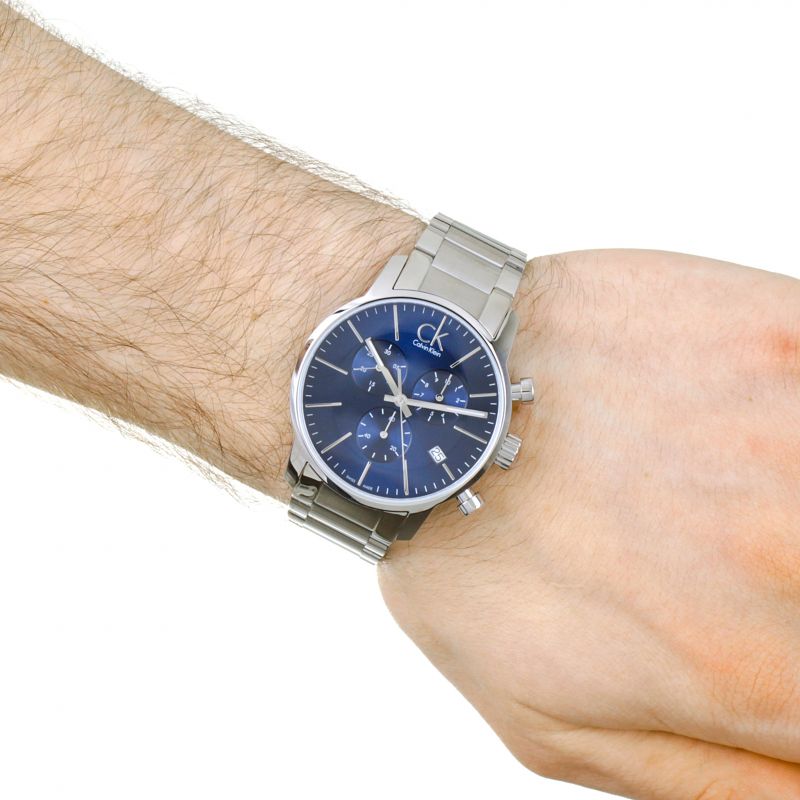 Shop Authentic Calvin Klein City Chronograph Blue Dial Silver Steel Strap Watch for Men - K2G2714N - Luxxuri