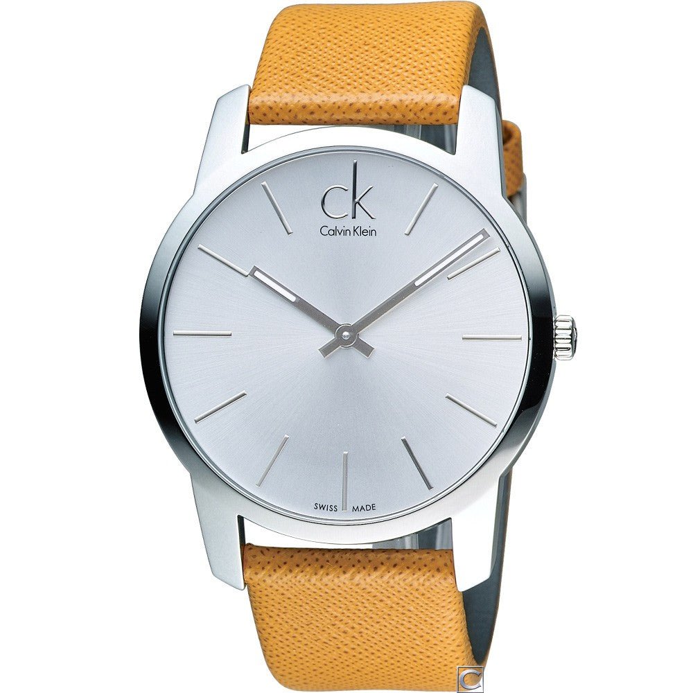 Shop Authentic Calvin Klein City Quartz White Dial Light Brown Leather Strap Watch For Men - K2G21138 - Luxxuri