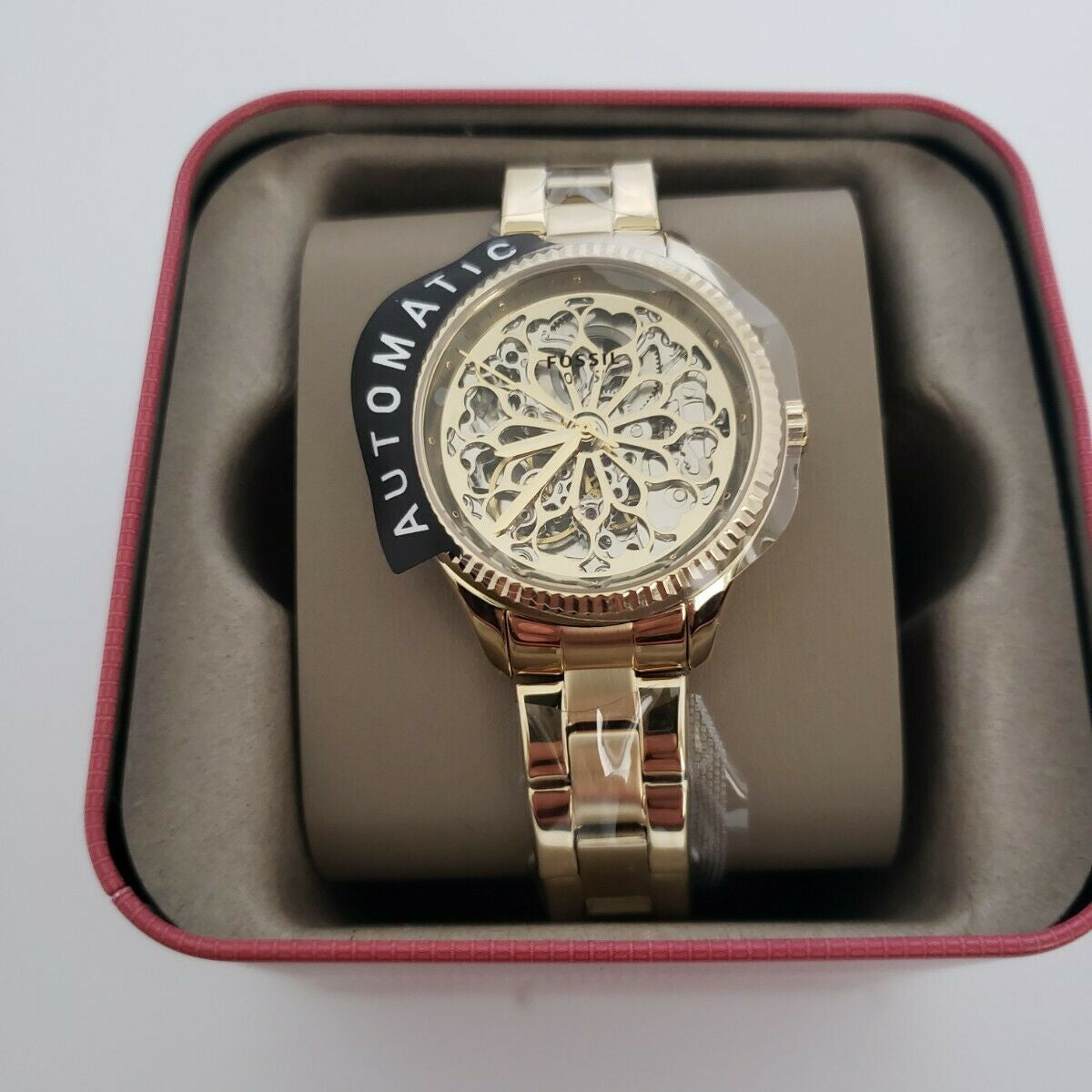 Fossil Rye Automatic Skeleton Gold Dial Gold Steel Strap Watch for Women - BQ3755