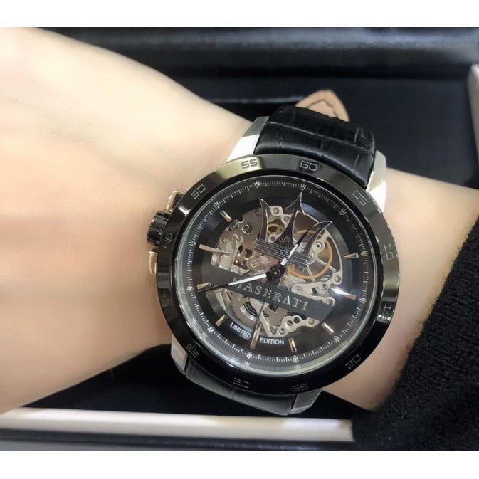 Shop Authentic Maserati Automatic Black Dial Black Leather Strap Watch For Men - R8821119007 - Luxxuri