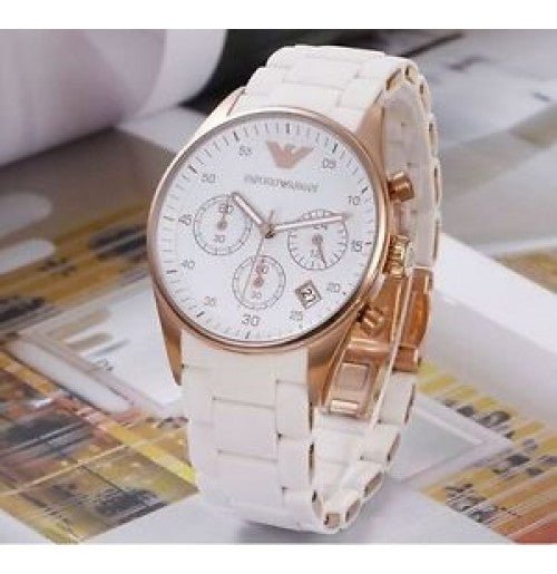 Shop Authentic Emporio Armani Sportivo Silver Dial White Silicone Strap Watch For Women - AR5920 - Luxxuri