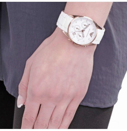 Shop Authentic Emporio Armani Sportivo Silver Dial White Silicone Strap Watch For Women - AR5920 - Luxxuri