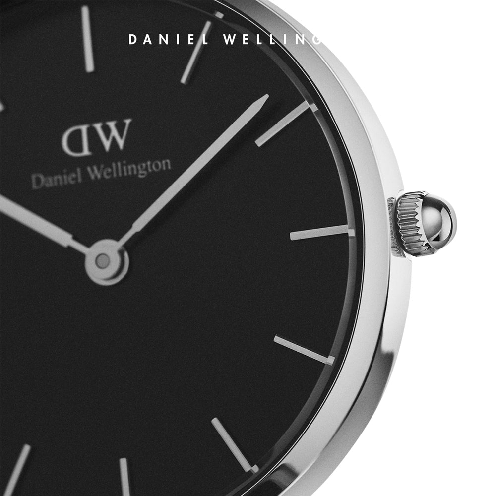Shop Authentic Daniel Wellington Petite Sheffield Black Dial Black Leather Strap Watch For Women - DW00100180 - Luxxuri